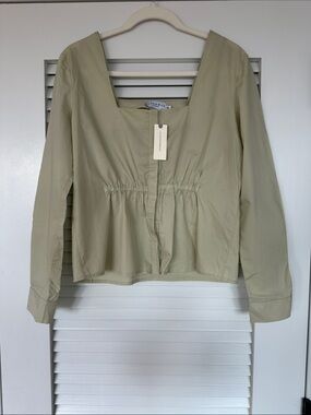 Anthropologie Harshman NWT Puff-Sleeved Babydoll Blouse Sage Green XS
